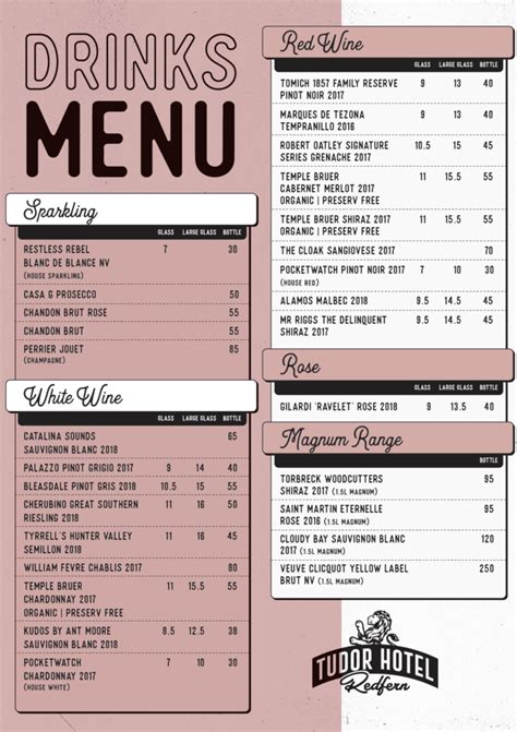 tudor hotel menu.